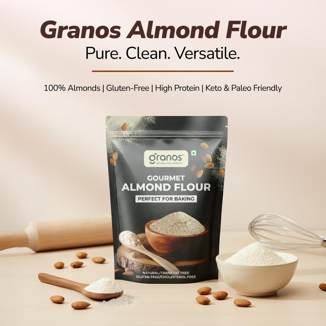 Granos Almond Flour 400g | Badam Atta | Healthy Flour | Gluten Free | 100 Natural & Vegan | Blanched Almonds Atta | For Baking Breads, Cakes and Making Rotis | Low Carbs Atta | Keto Diet Friendly - Image 2 thumbnail