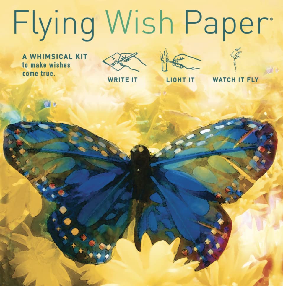 FLYING WISH PAPER Royal Butterfly - Write it Light it Watch it Fly - Perfect Little Gift Wish Paper - 5 x 5 - Whimsical Mini Kit