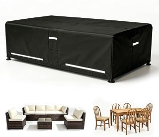 Patio Furniture Covers, Outdoor Furniture Covers Waterproof for Patio Furniture Set, Heavy Duty Oxford Patio Table Cover for Outdoor Table, Chair, Sofa, Desk (Black, 124"L x 63"W x 28"H)