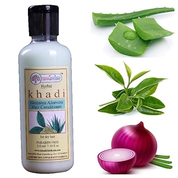 KHADI RISHIKESH Herbal GreenTea Aloevera Hair Conditioner,hair soft and shining ,it improves hair manageability and also detangles hair ,men and women , - 210Ml Pack