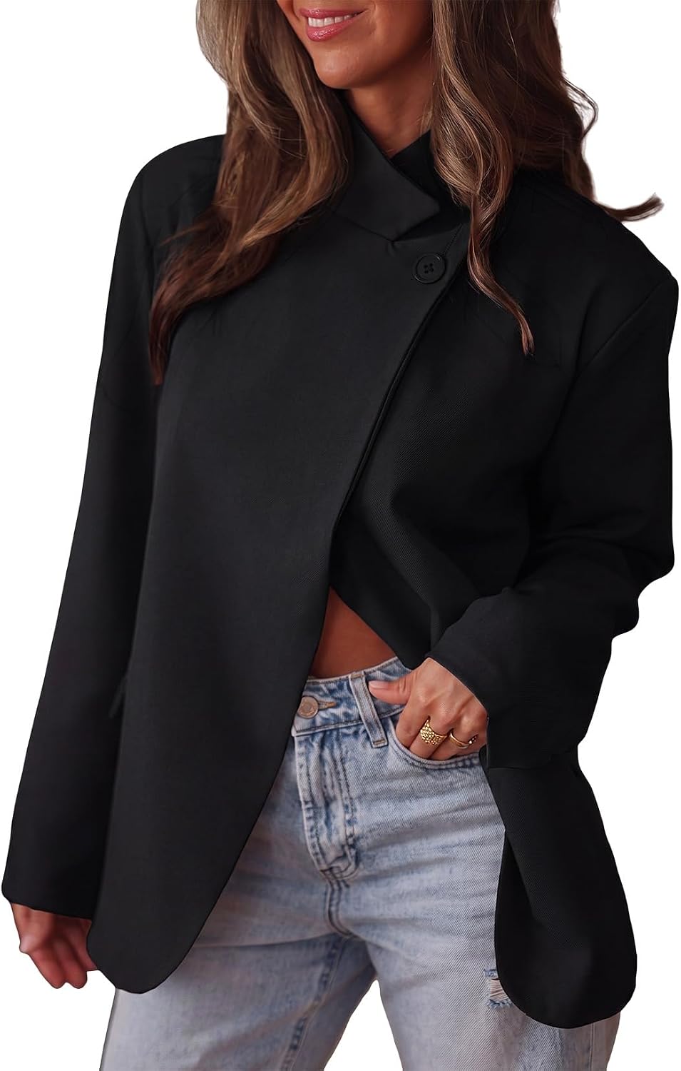 EVALESS Blazers for Women Business Casual | Open Front Asymmetric Neck Long Sleeve Suit Jackets with Pockets,Work Office Interview Professional Corporate Outfits
