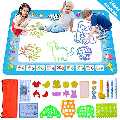 Akrobo Aqua Magic Doodle Mat 40 X 32 Inches Large Water Drawing Mat Coloring Painting Alphabet Cartoons Aqua Mat for Toddlers Kids Educational Toys Gifts for Boys Girls