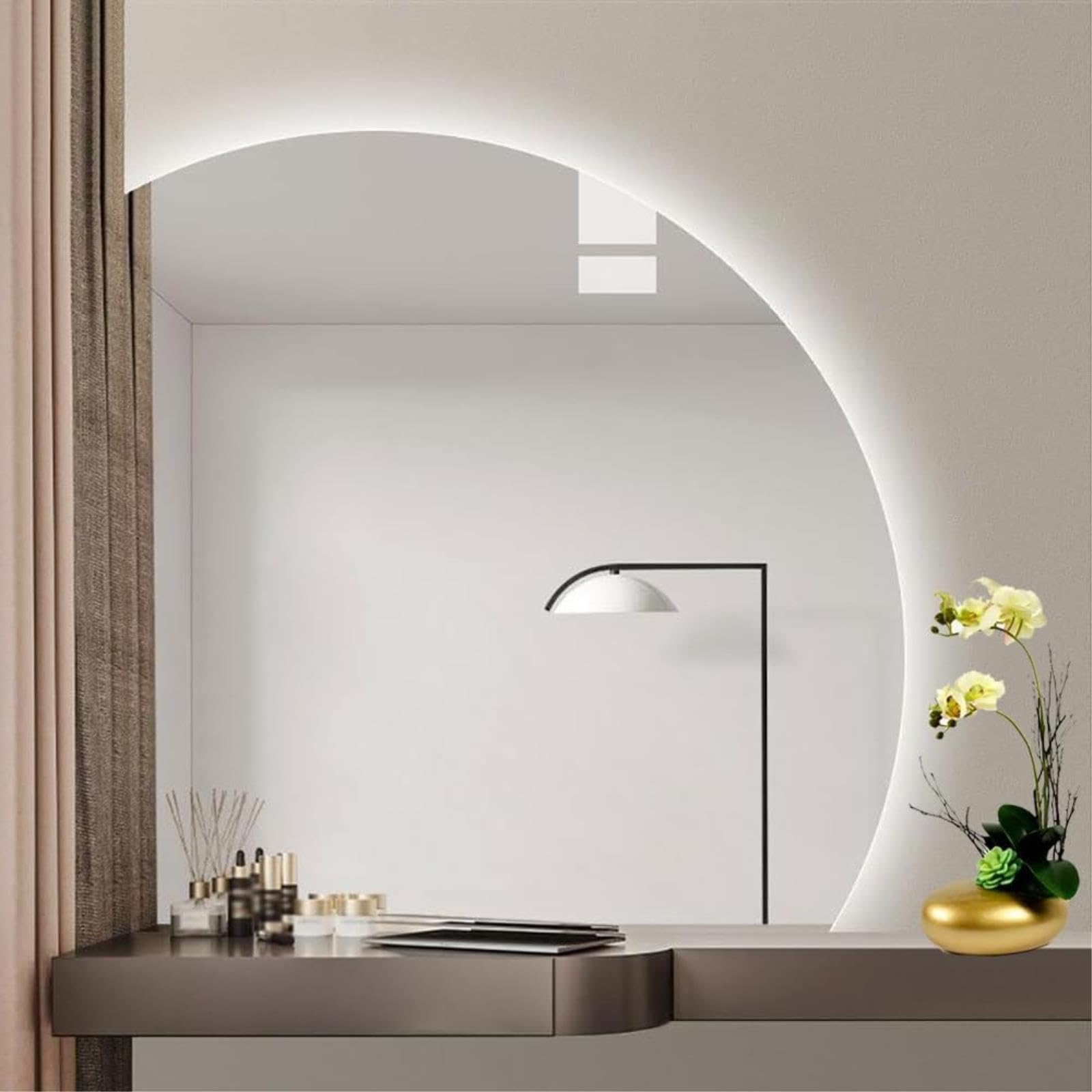 WQZzjm LED Bathroom Mirror with Smart Touch Dimming, WallMounted Makeup Mirror, RetroIlluminated Vanity Mirror, 70x70 cm, Perfect for Grooming and Beauty. (Left Undercut 70L x 70W cm)