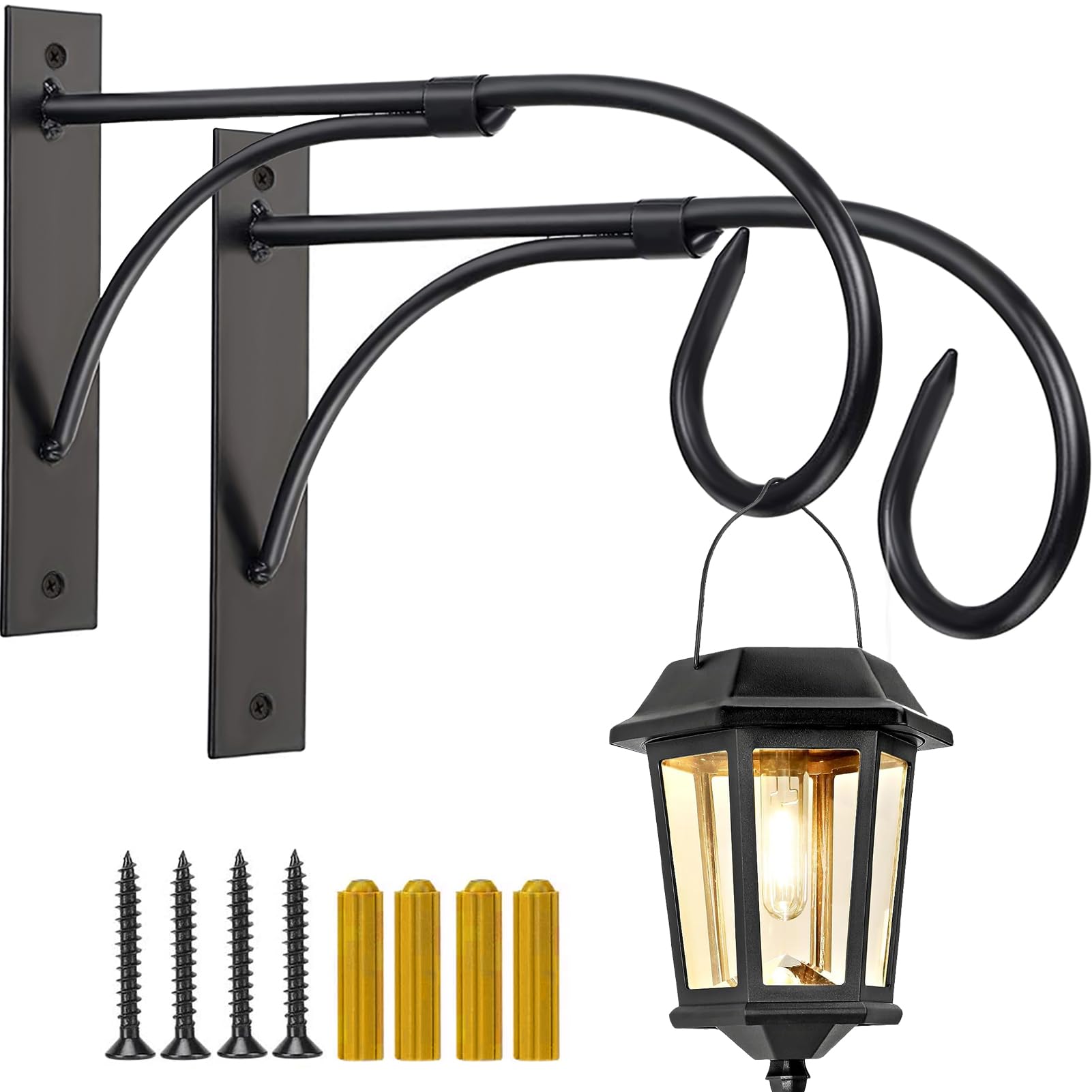 JUNBEI Wall Mount Plant Hanging Bracket, 11 Inches Hanging Plant Hook, Heavy Duty Rustic Decorative Metal Plant Hanger for Hanging Plant Flower Lantern Bird Feeder Wind Chimes (Set of 2)