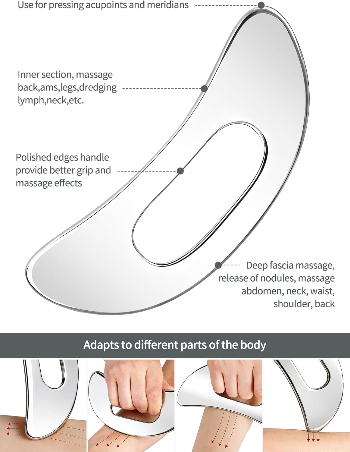 3-in-1 Stainless Steel Gua Sha Massage Tool Set, Muscle Scraper & IASTM Tools for Soft Tissue Mobilization, Myofascial Release, Body Skin Massage, Physical Therapy Sore Muscle Relief with Travel Pouch