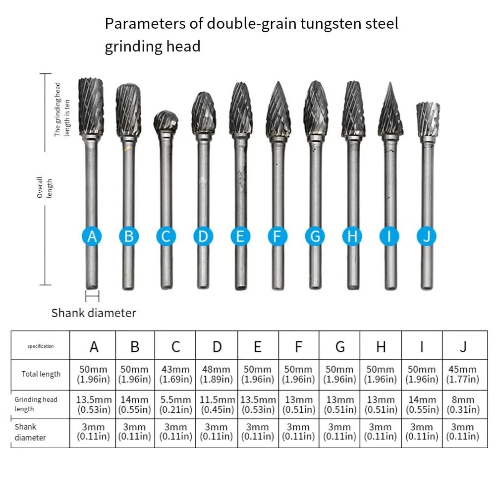 Têtes de meulage en acier au carbure, ensemble de 10 pièces, projets de bricolage, matériaux faciles à installer et à enlever, 10 pièces