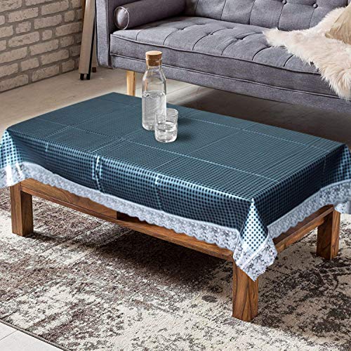 Kuber Industries Floral Checkered Design PVC 4 Seater Centre Table Cover (Grey) -CTKTC14356