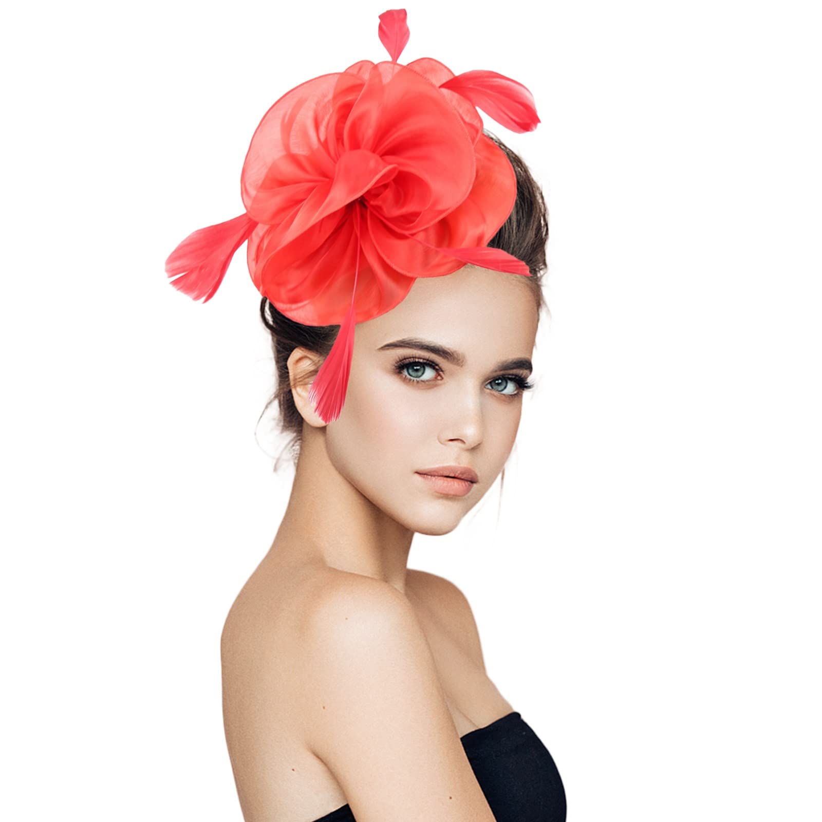Fascinator da donna a forma di fiore, a rete, con piume, accessorio per capelli, copricapo, per spose, matrimoni, cocktail, club, fantini, feste, cerimonie in chiesa bianco Taglia unica