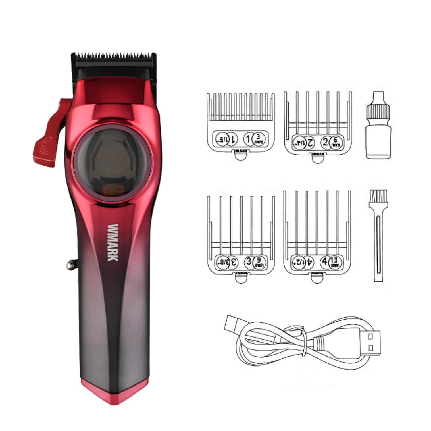 WMARK NG-9009 Ultra Premium Professional 10000 Rpm Magnetic Maglev Motor Zero Gapped Hair Clipper High Precision Fade Blade With DLC Process 4 Guide Comb Taper Lever 120 min 2500 mAh Battery, Model 10