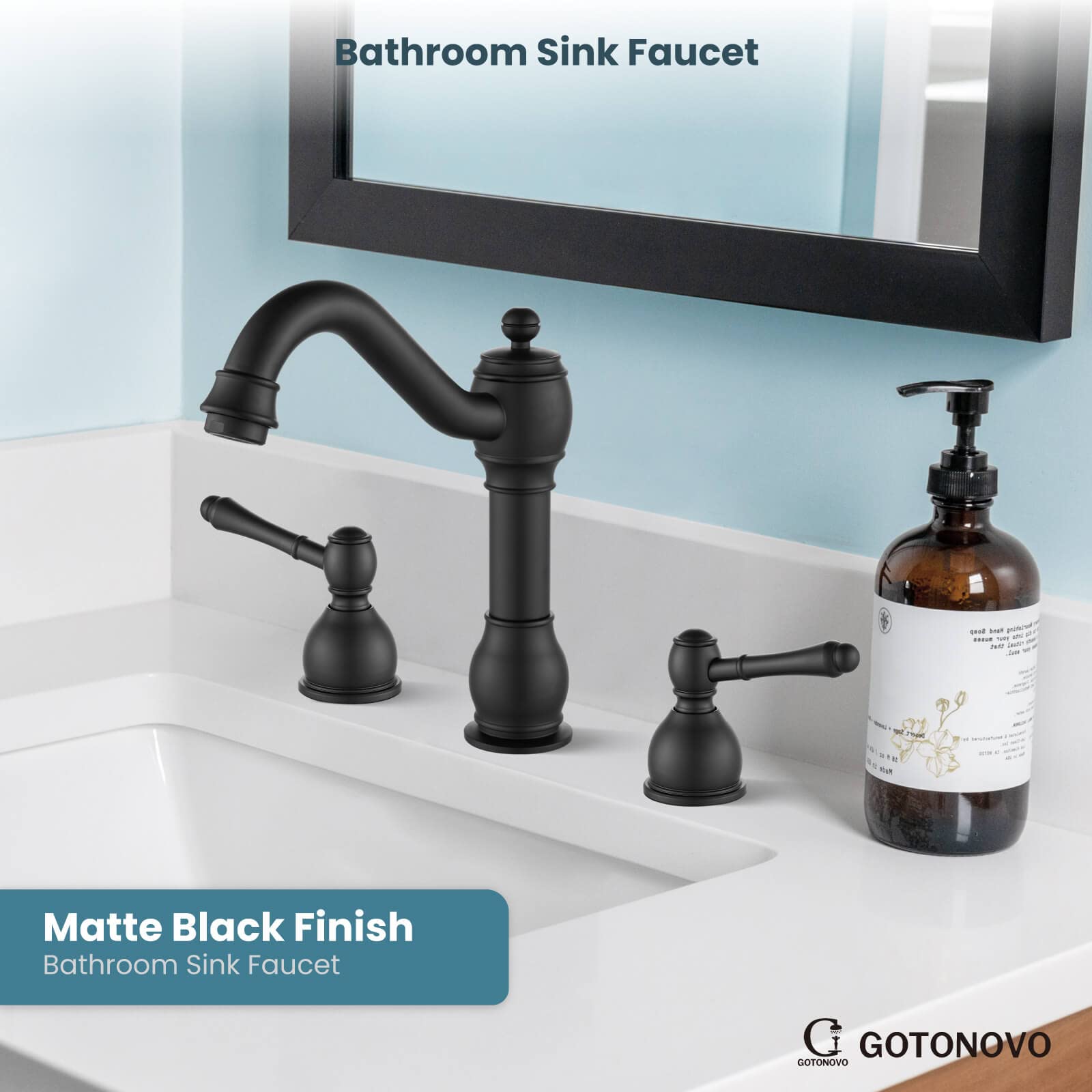gotonovo Bathroom Faucets for Sink 3 Hole 8 Inch Widespread Bathroom Faucet Black 2 Handles Vanity Faucet Basin Mixer Tap Faucet with Pop Up Drain