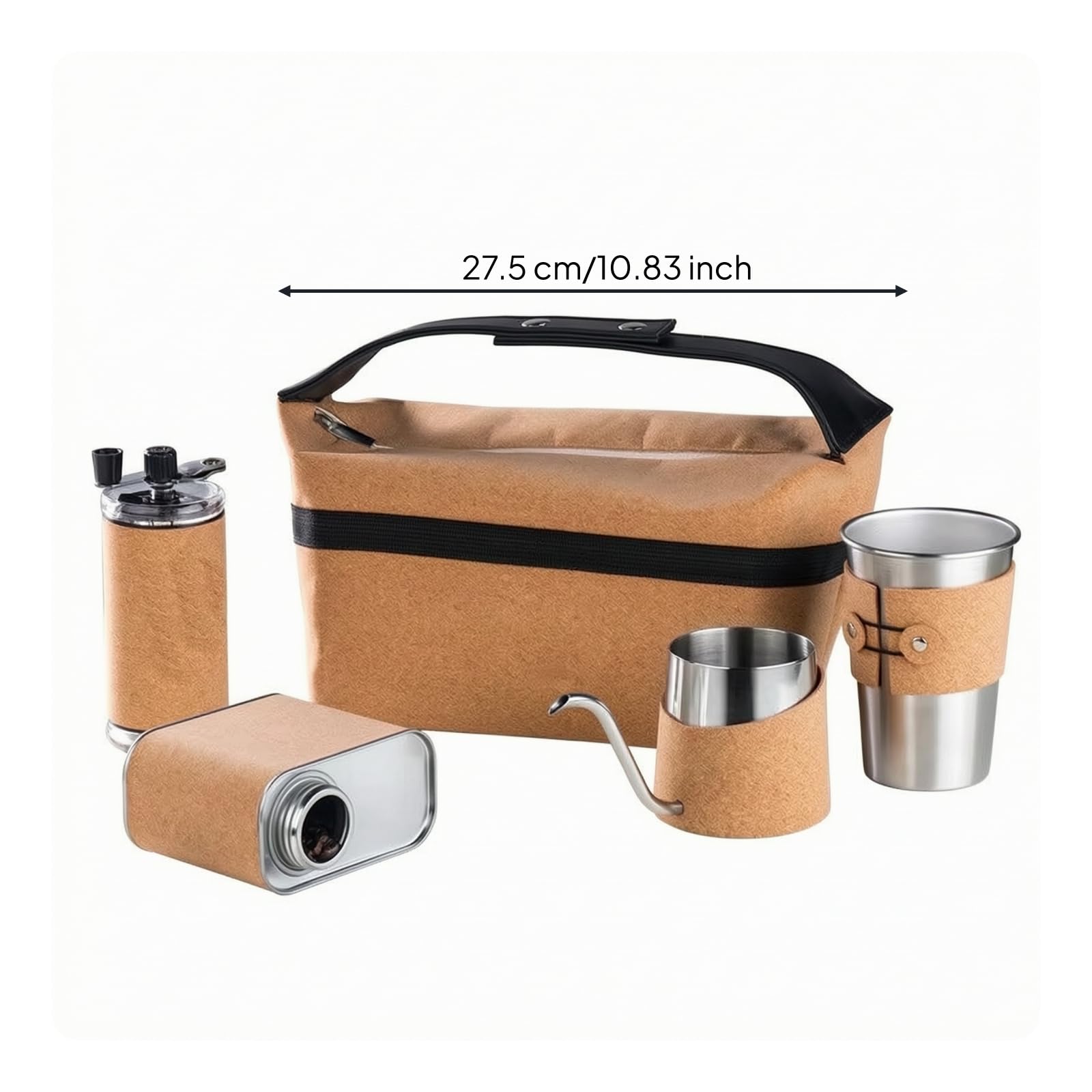 Perfeclan Set Café con Estuche Corcho Compacta, Kit Café con Bolsa, Ligera, para Casa, Viajeros