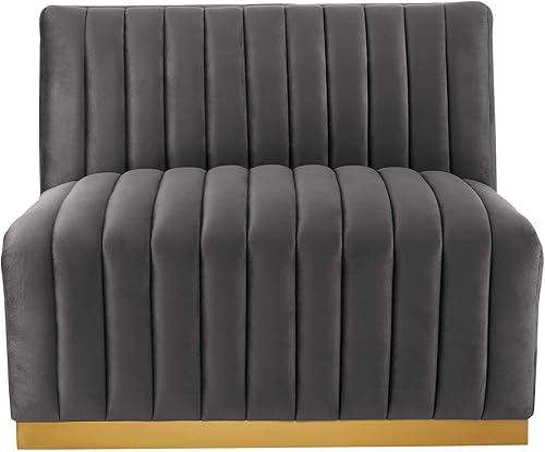 Miniatura 22 de Modway Conjure - Sofá seccional tapizado de terciopelo de alto rendimiento, con canal, silla sin brazos en negro y gris Negro-Gris,Negro