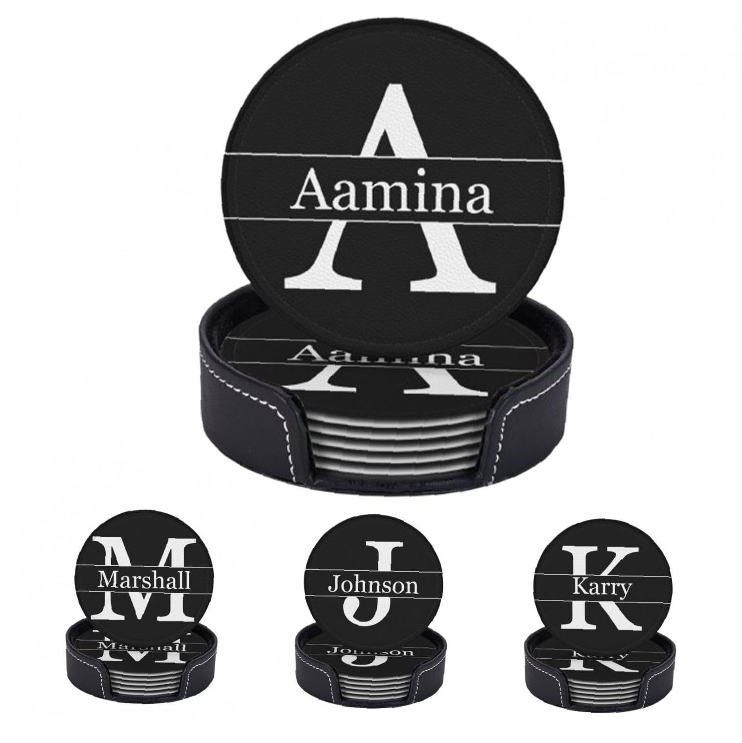 Personalised Leather Coasters Set of 6 Personalized Coasters for Drinks Add Your Own Photo Text Logo Custom Non-Slip Drink Mat Cup Holder for Bar Coffee Restaurant Kitchen Home Office