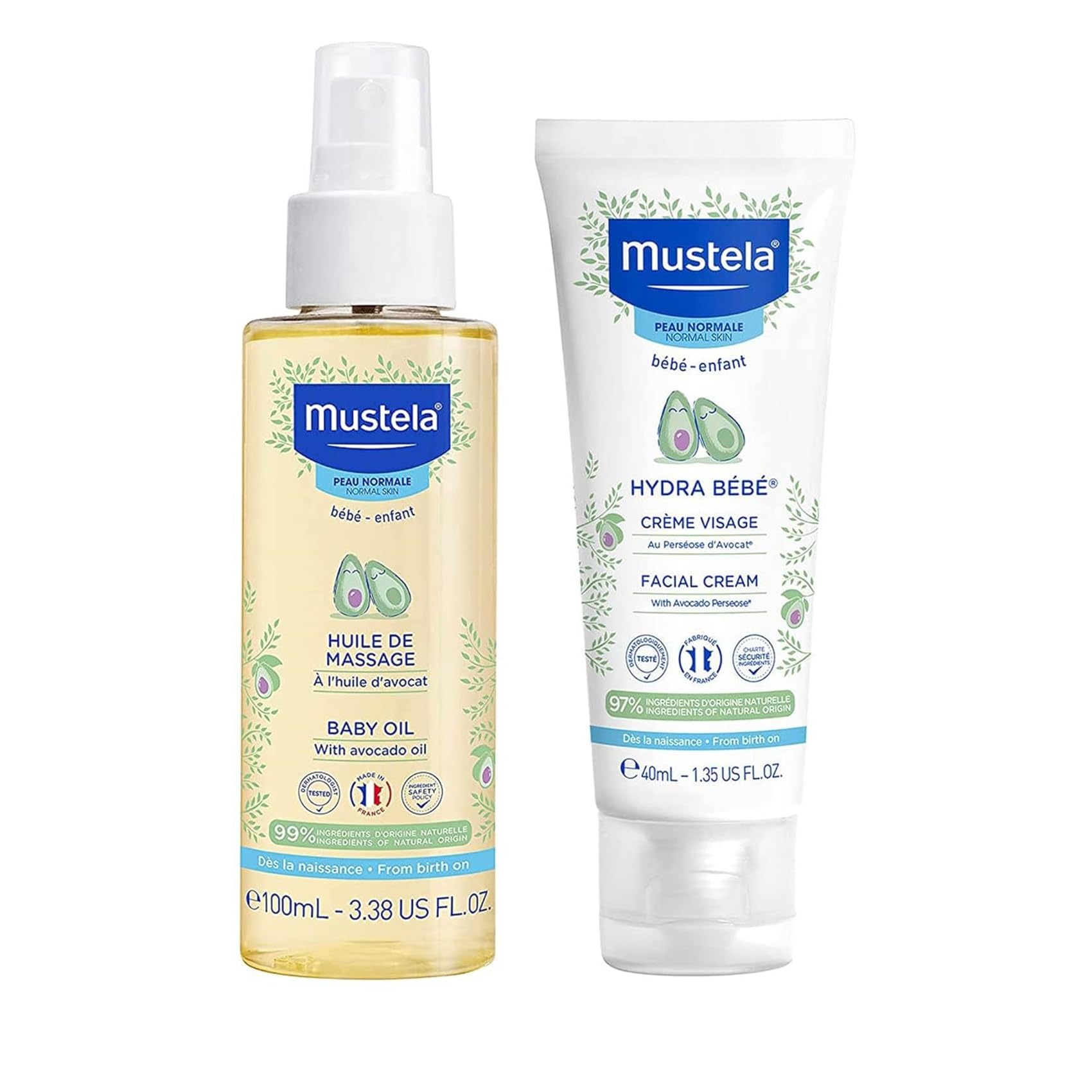 Mustela Baby Oil 100ml and Hydra Bebe Facial Cream 40ml Combo Pack - Baby Skincare Essentials