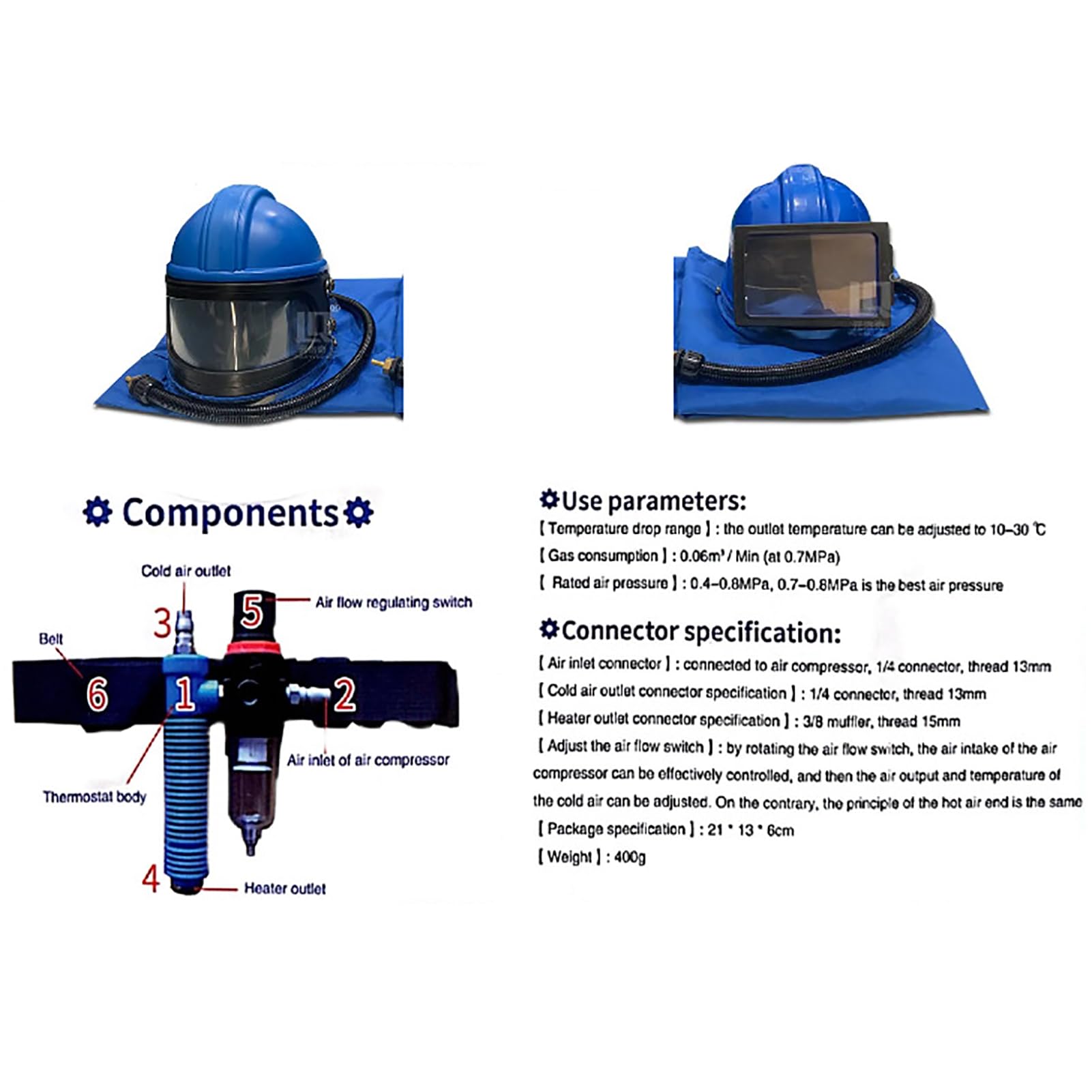 Casque De Sablage Avec Alimentation Air - Double Lentille - Combinaison Intégrée - Pour Sablage, Peinture, Lavage