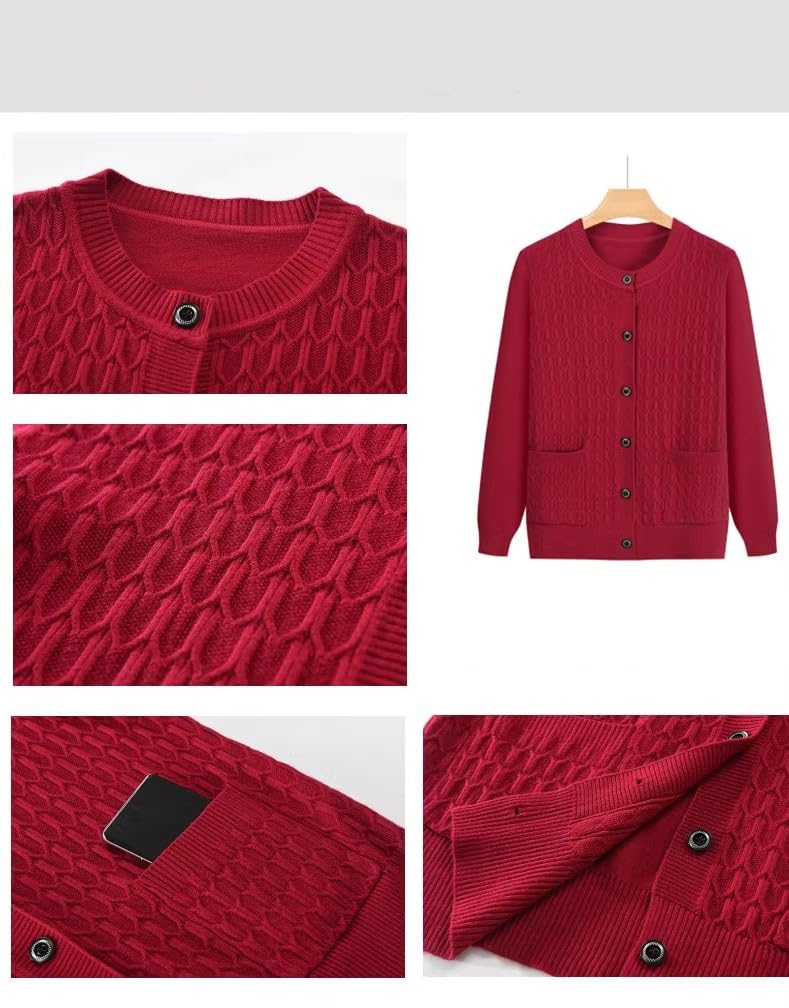 Rebeca Mujer,Cárdigan De Punto para Mujeres De Mediana Edad Y Mayores Suéter De Manga Larga con Frente Abierto Abrigos con Cuello Redondo Y Botones Chaqueta Informal para Abuela Jersey para Primav