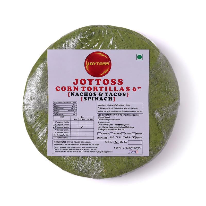 Image of JOYTOSS Tortilla Wrap | Fresh Taste & Soft Texture l Best for Wraps, Tacos, Nachos & Rolls l Ready to Eat Healthy Food - Pack of 25 (SPINACH)
