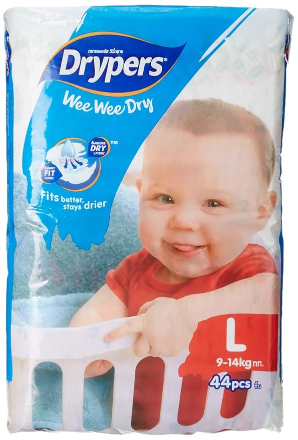 Drypers Wee Wee Dry Large Size Diapers (Pack of 4, 44 Counts Per Pack)
