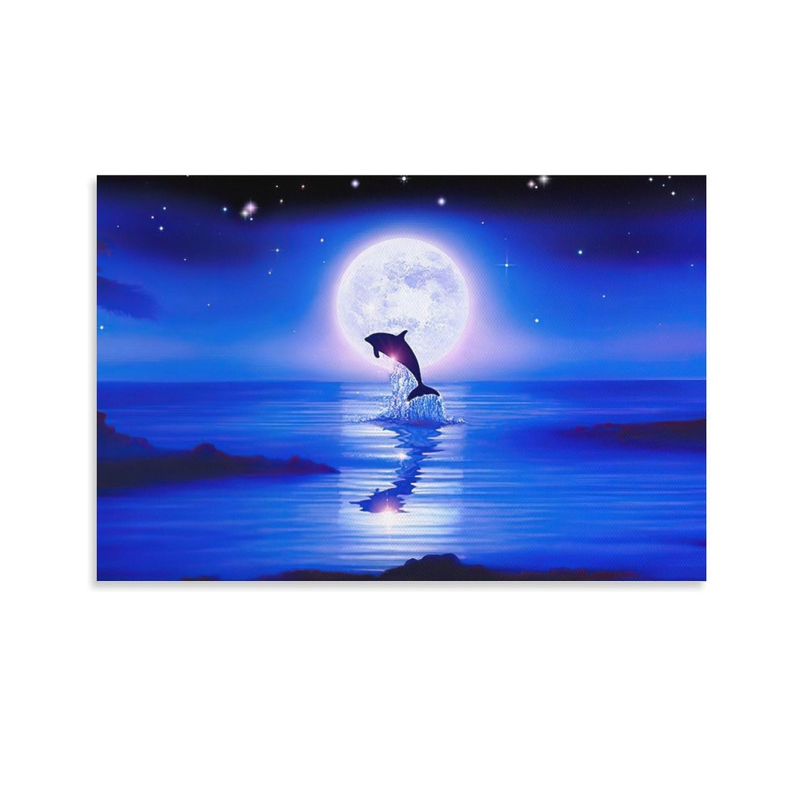 Amazon.co.jp: 青い海 クリスチャン・ラッセン 海の眺め イルカ 月光