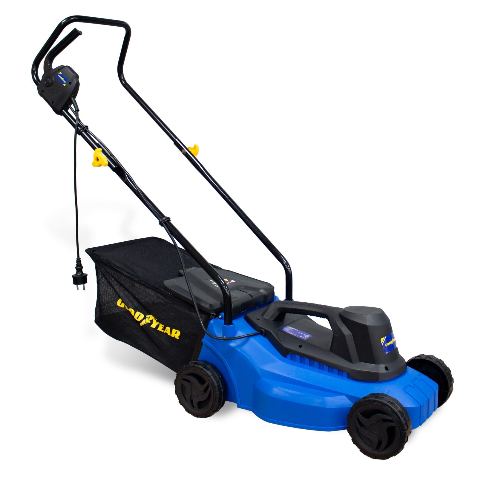 Goodyear - Kosiarka elektryczna 1200 W. silnik 3300 obr./min 230-240 V, kosiarka z kablem o szerokości koszenia 32 cm, 61 x 38 x 27 cm, worek do zbierania 35 litrów, wysokość regulowana w 3 pozycjach