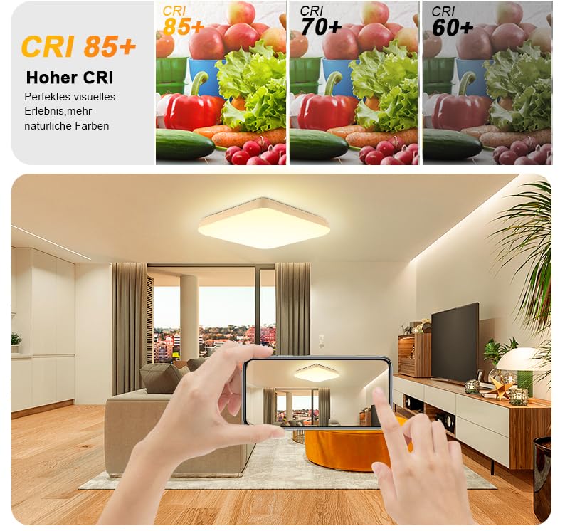 Oraymin LED Deckenleuchte Dimmbar – 24W, 2400LM, 3000K-6500K, IP54, Mit Fernbedienung