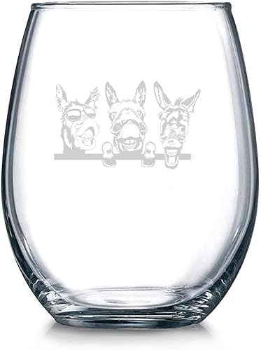 Donkeys - Vaso de vino de cristal sin tallo grabado, divertido regalo para mujeres u hombres, cumpleaños, jubilación y día de la madre, 11 onzas