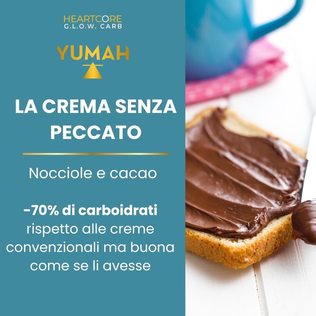 YUMAH - Crema Spalmabile Cioccolato e Nocciole 200g, -70% Carboidrati, Senza Zuccheri, con Eritritolo, Low Carb, Ideale per Dieta Chetogenica, Alto Contenuto Proteico (3 Vasetti)