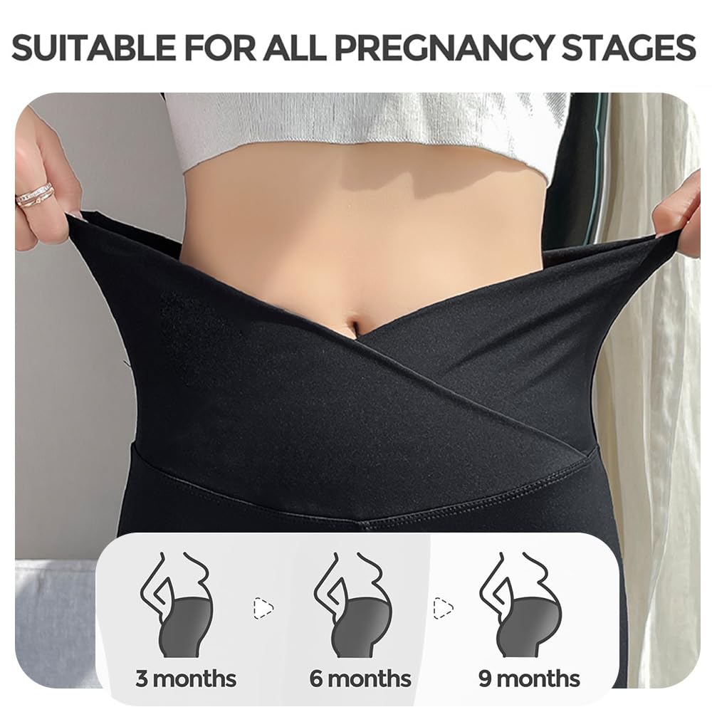 Leggings de Maternité Taille Haute Opaque Pantalon de Grossesse Doux et Extensible Vêtements de Maman à la Mode,S-XL