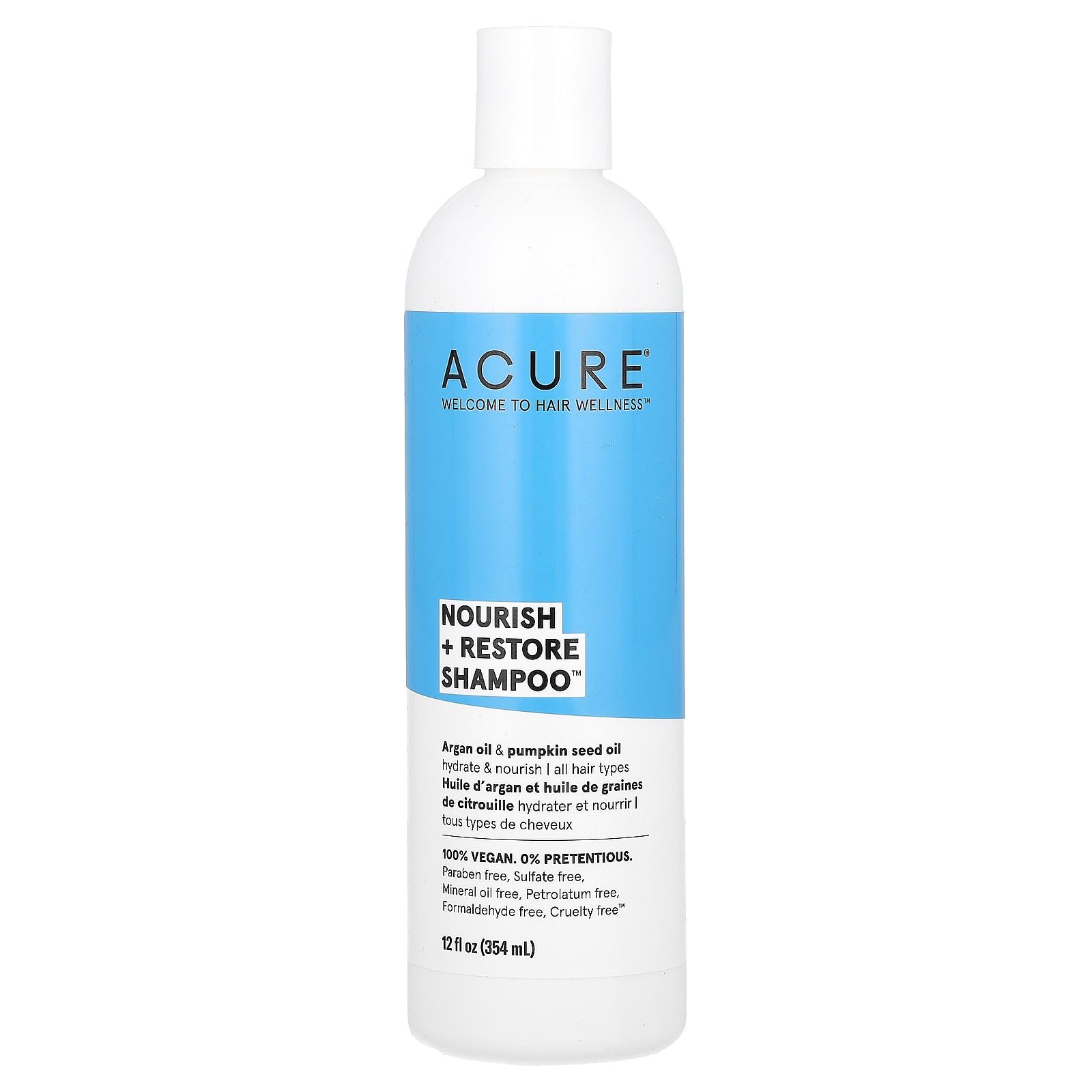 AcureNourish + Restore Shampoo | Featuring Argan Oil & Pumpkin Seed Oil Rich in Omega Fatty Acids & Antioxidant Goodness to Help Restore Shine & Vitality, 12 Fl Oz