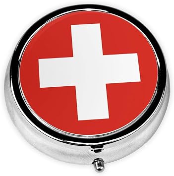 Swiss Flag Round Pill Box Portable Medicine Box That can be stored in a Pocket or Handbag