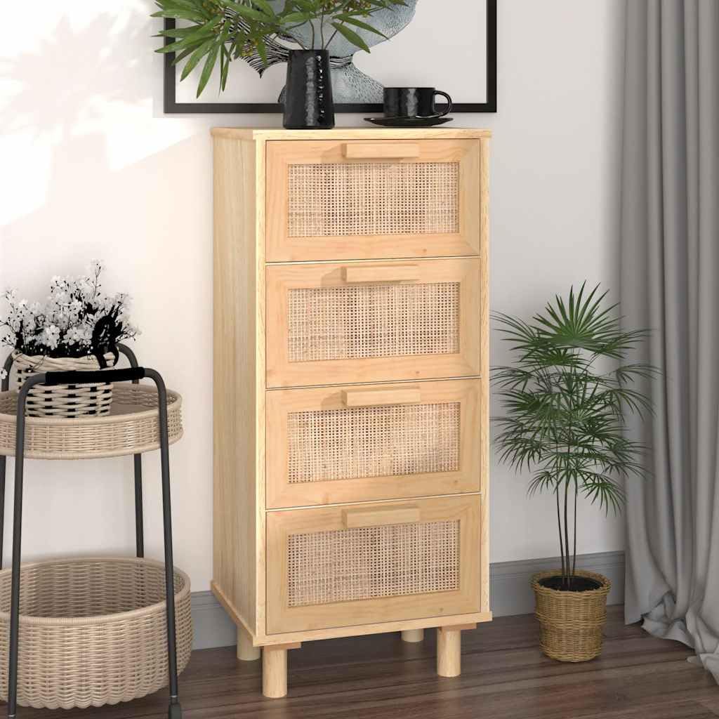 vidaXL Buffet Armoire de Rangement Organisateur de Maison Meuble de Salle de Séjour Intérieur Marron 40x30x90 cm Bois de Pin Massif et Rotin Naturel