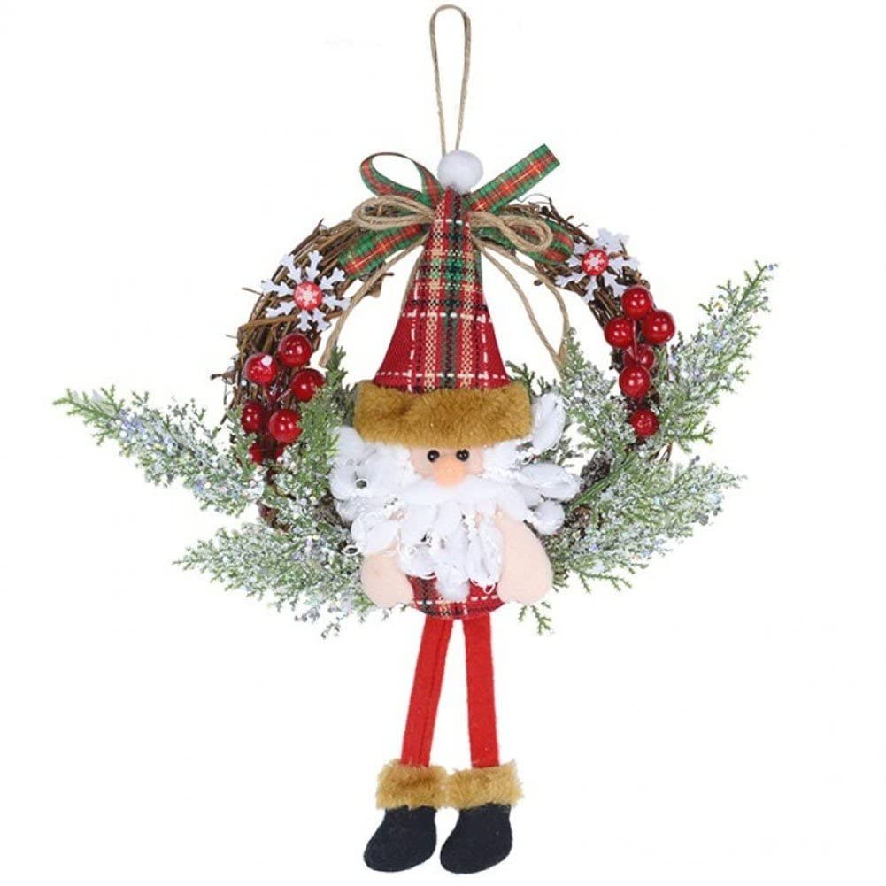Wudaizhi Style 1 Christmas Wreath Natural Rattan Wreath With Santa Elk Snowman Doll For New Year Xmas Party Door Wall Hanging Ornaments