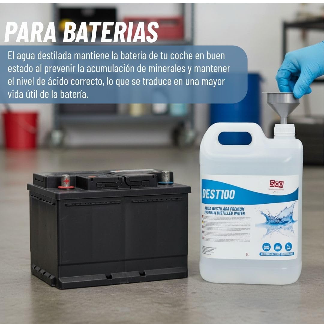 Acqua distillata pura al 100% da 5 l, ideale per batterie, ferri da stiro, umidificatori, pulizia, motori, CPap, laboratori. Acqua demineralizzata, acqua deionizzata. conducibilità inferiore a 1