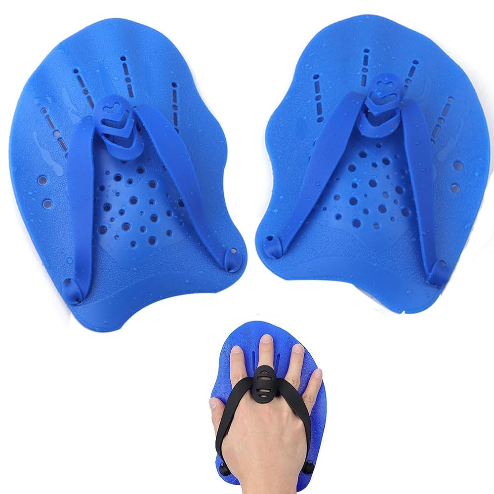 Pale Da Mano Da Nuoto,1 Paio Pagaia Regolabile Per Nuoto, Swim Paddle,Paddle da Palette Professionale Accessori per l'esercizio in Piscina per Adulti e Bambini Unisex(blu)