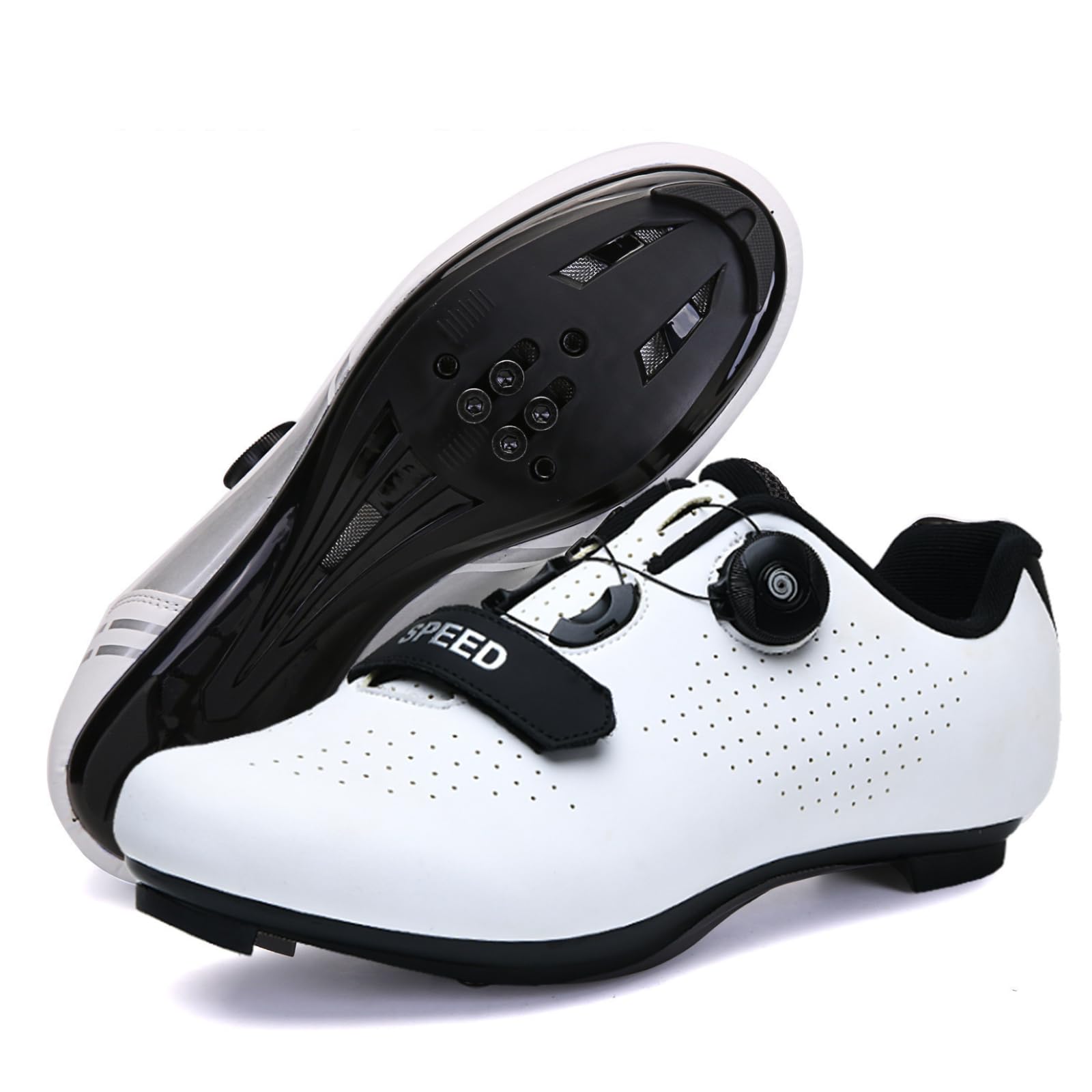 Msport Breathable & Non-Slip Cycling Shoes for Men/Women - Compatible with Look Delta & SPD for Road Bike & Road Bike, Whit02, 39 EU