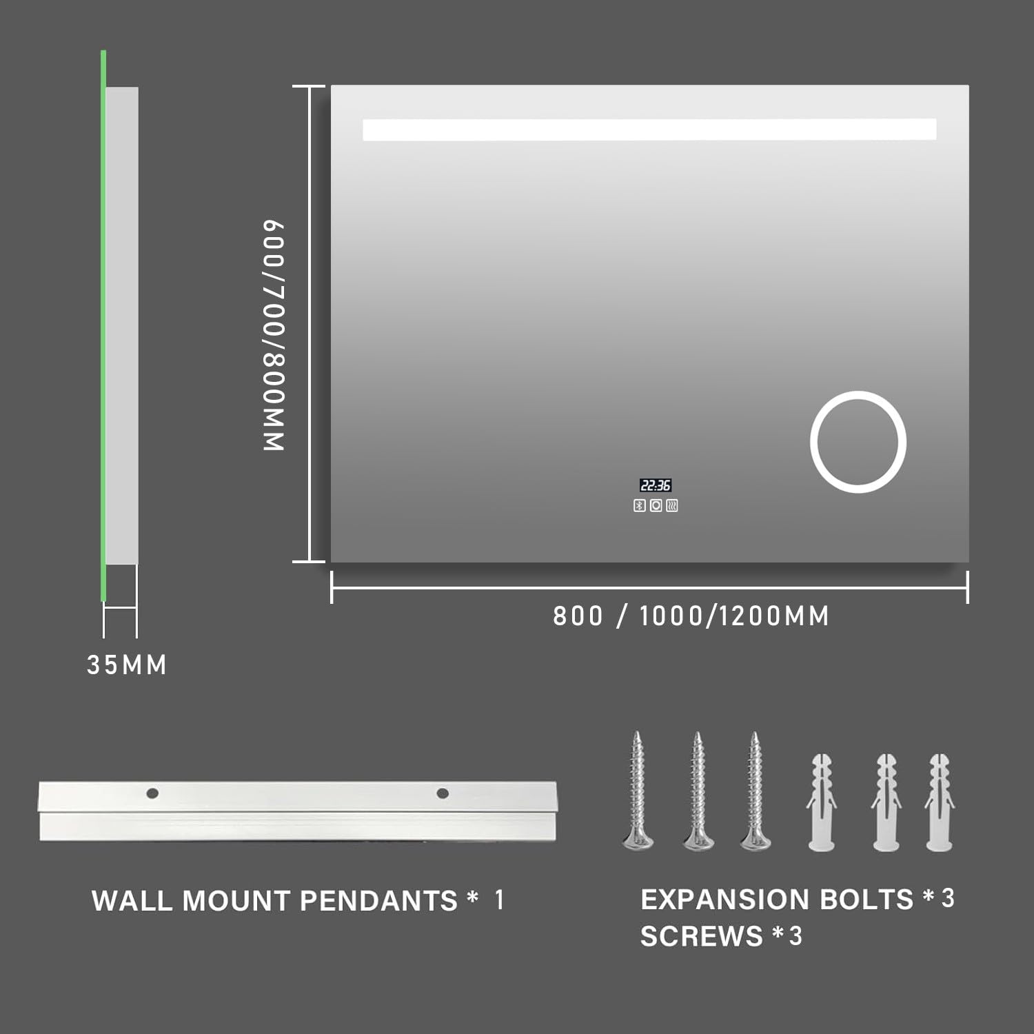 Specchio Bagno con Luce 100 x 70 cm, Specchio Bagno Led Bluetooth, Presa, Orologio, Dimmerabile, 3 Colori di Luce, Antiappannamento, Lente D'ingrandimento 3X, Grande Specchio da Parete