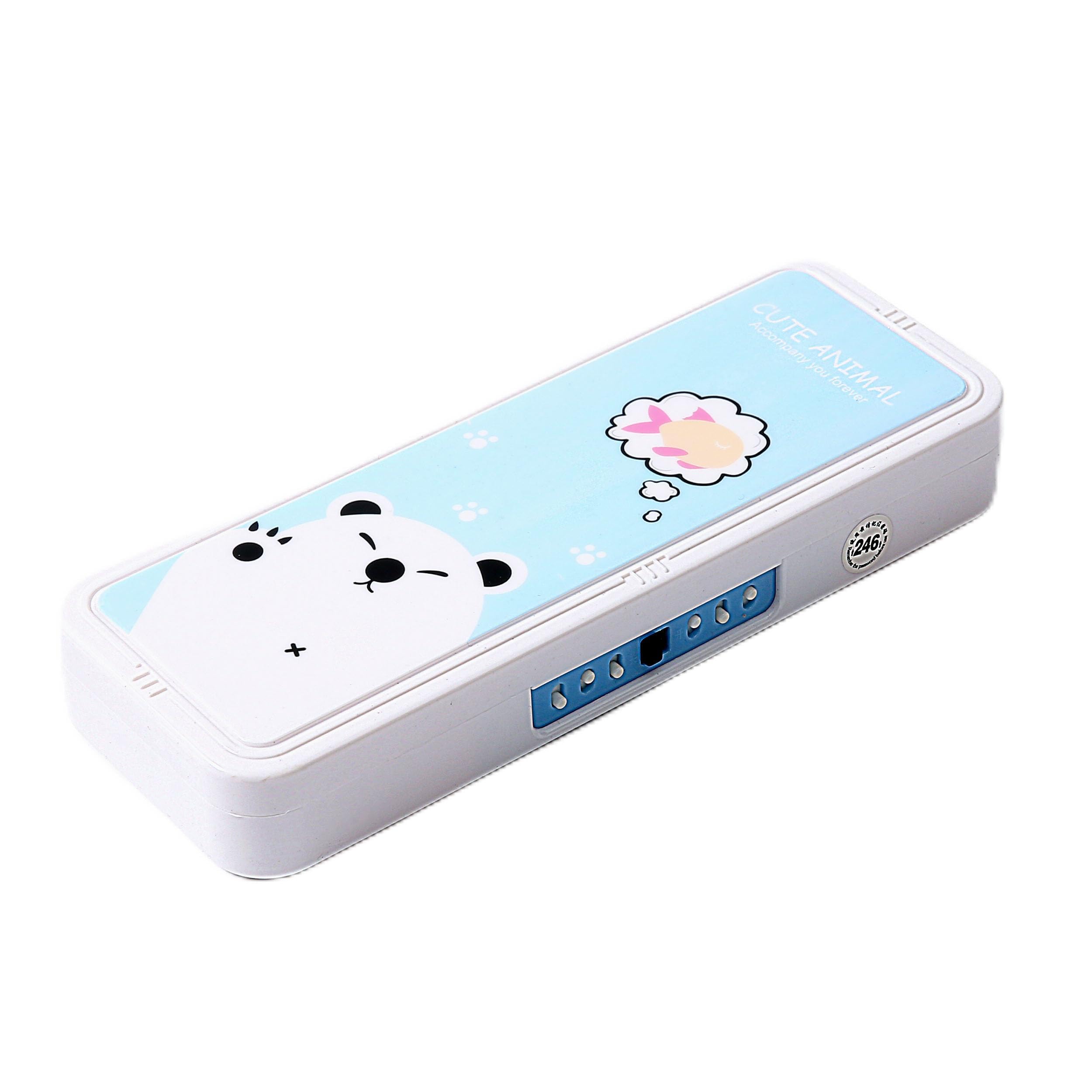 Ristpal Pencil Box, Hard Pencil Case with Lock, Stackable Storage Case for Gel Pen Pencils Case, Large Capacity School Supply Storage Organizer (Blue White Bear)