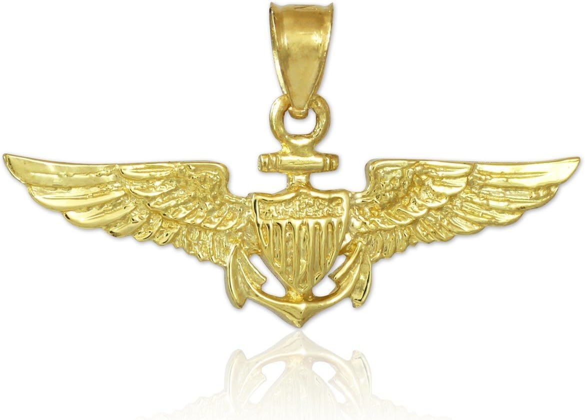 Claddagh Gold American Heroes Solid 10k US Naval Aviator Wings Pendant