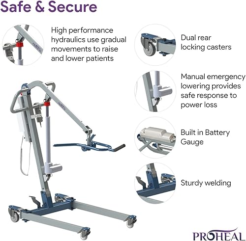 Miniatura 4 de ProHeal Elevador de pacientes todo en uno - Elevador portátil de pacientes para uso doméstico e instalaciones - Elevador eléctrico universal para
