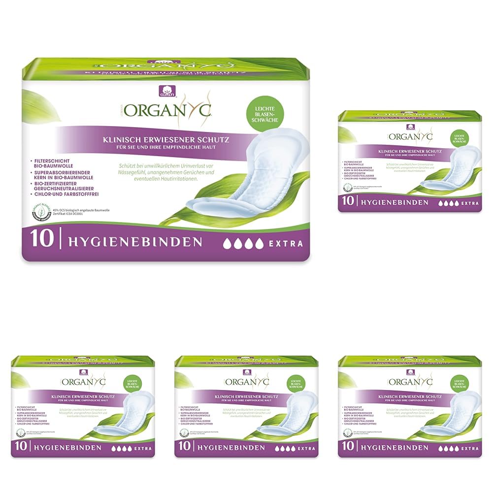 Organyc Slipeinlagen für super saugfähig Blasenschwäche aus 100% zertifizierter Bio-Baumwolle - 1 Packung zu je 10 Stück (Packung mit 5)