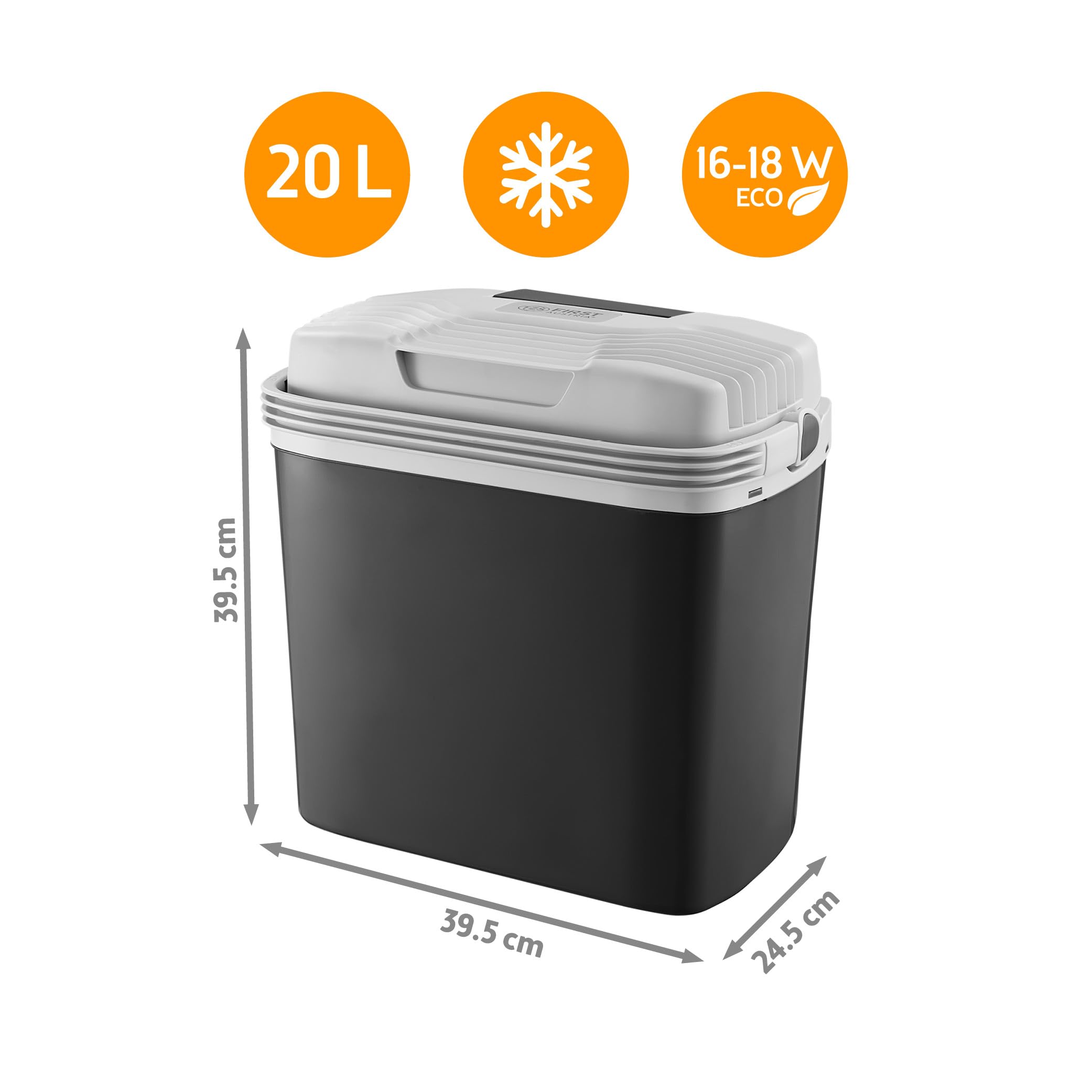 TZS First Austria Frigo Portatile Elettrico 20L Tripla Alimentazione 12V/230V/USB-C Raffreddamento Riscaldamento Nero Grigio