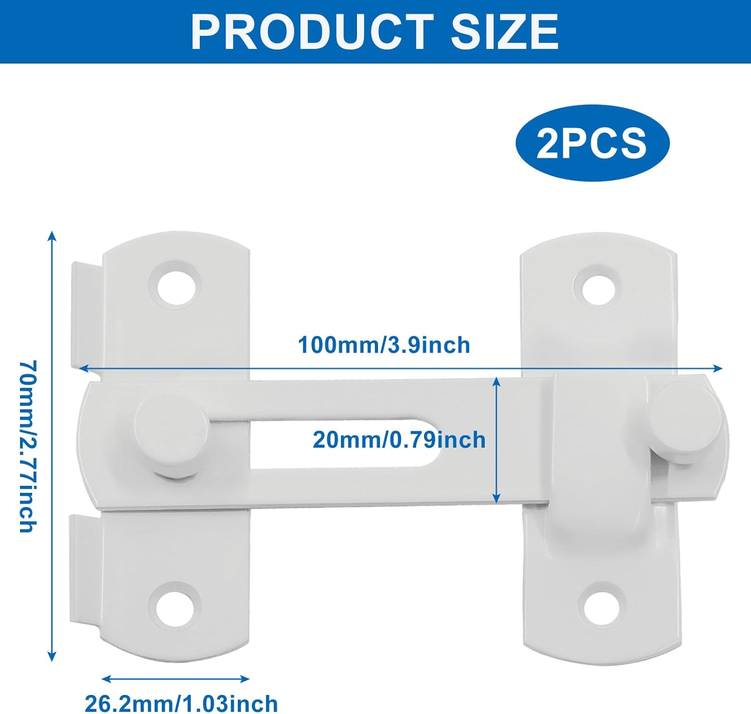 3.93" x 2.75" Barn Door Latches, 2PCS White Stainless Steel Bi-fold Door Lock Sliding Door Latches, Antique Lock Gate Latches for Cabinet Closet Door/Gate