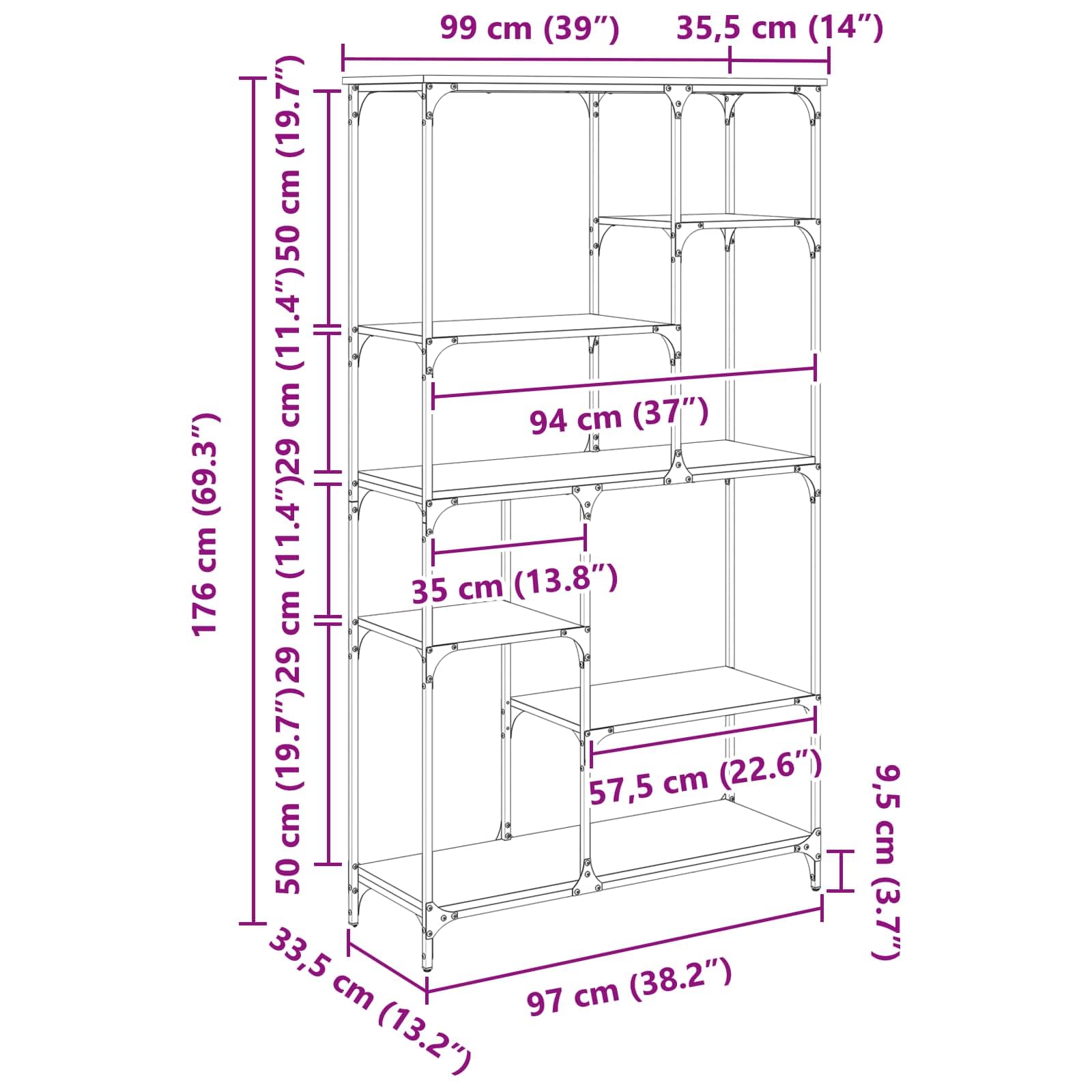vidaXL Libreria Rovere artigianale 99 x 35,5 x 176 cm, Libreria rettangolare moderna, solido spazio per soggiorno, perfetta per una casa piena di libri, unità autoportante