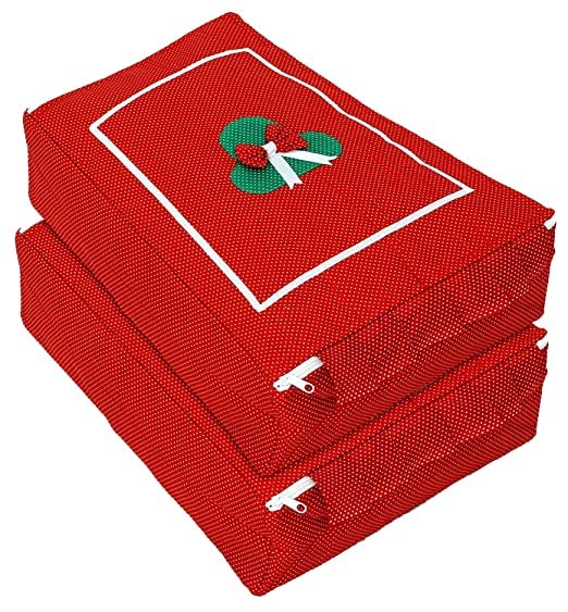 Ansari Handicraft Cotton Polka Dot Printed Petticoat Saree Cover Wardrobe Organiser Clothes Storage Bag-Pack of 2 (Red)