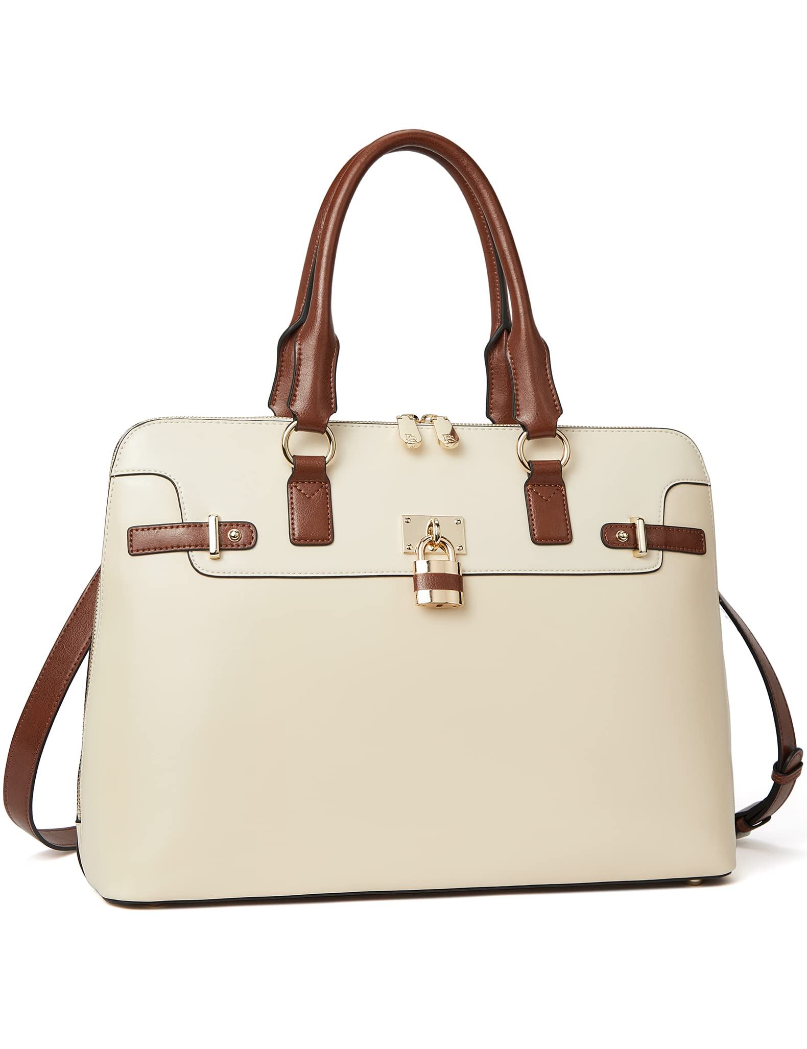 BOSTANTENBriefcase for Women Leather 15.6 inch Laptop Shoulder Bags Office Work Crossbody Handbag, J-new Beige