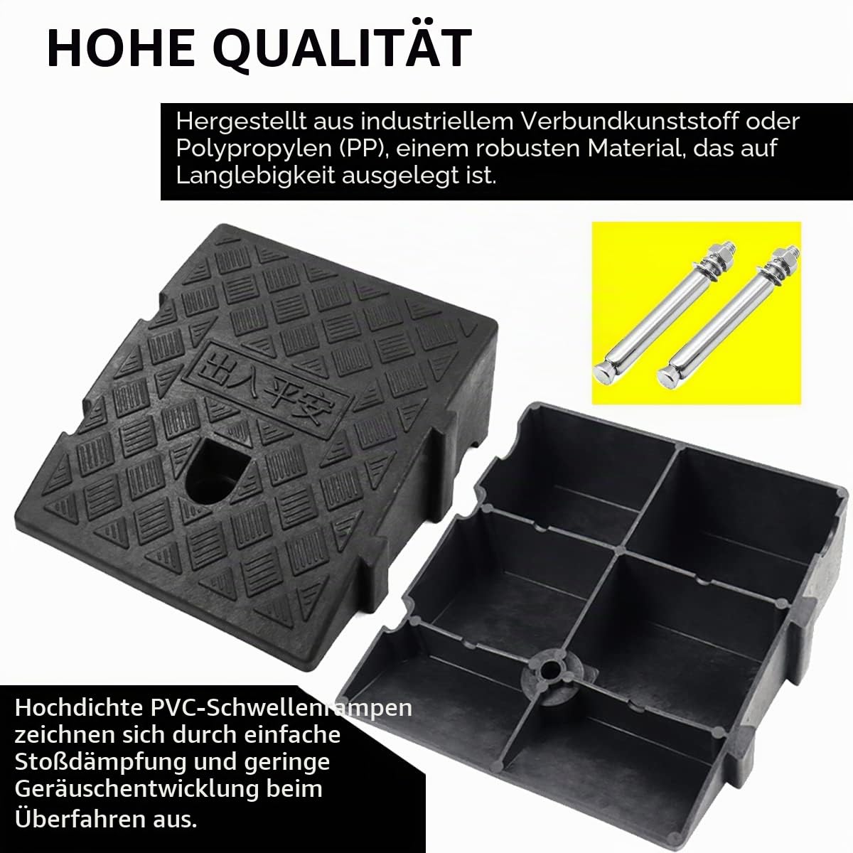 JAHOMFAI Bordsteinrampen, Aus Robustem Kunststoff, 2 Stück Tragbar Rampe Rollstuhl Türschwellenrampe für Auffahrt, Gehweg, Motorrad, Roller, Autos, mit 2 Erweiterungsbolzen(Schwarz 27 x 25 x 11 cm)