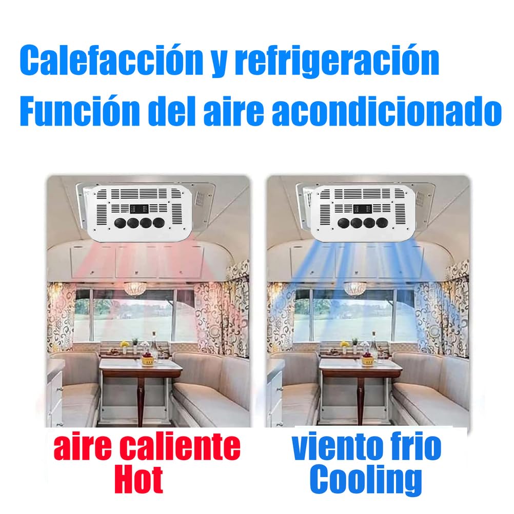 Climatiseur Blanc 12V, Climatiseur Caravane, Télécommande/par Panneau ; Réfrigérant Déjà Ajouté, Adapté Aux Espaces Jusqu'À 8M²,Blanc,12v 2in1