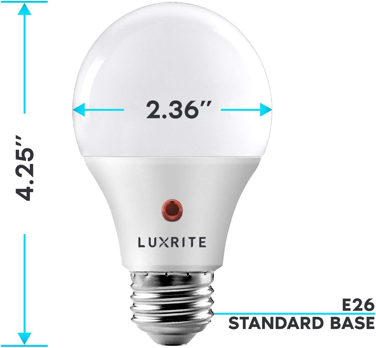 LUXRITE A19 LED Dusk to Dawn Light Bulbs Outdoor Lighting, 60 Watt Equivalent, Enclosed Fixture Rated, Automatic On Off Sensor, 3000K Soft White, 800 Lumens, Damp Rated, E26 Base (6 Pack)