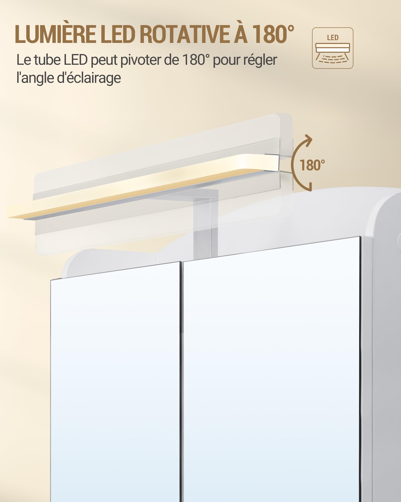 Hzuaneri Armoire Murale Salle de Bain avec Miroir et LED, Meuble de Salle de Bain avec miroir, prise et interrupteur, avec Étagère Réglable, Support Sèche-Cheveux, Blanc 16,5 x 60 x 68,5 cm MC10003XEU