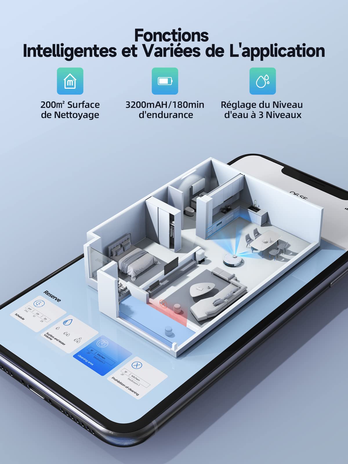 HONITURE Aspirateur Robot Laveur 3500 Pa 3 en 1avec Station de Vidange Automatique, Contrôle WiFi/APP/Alexa, Carte Éditable, Convient pour Les Poils d'animaux, Les Tapis et Les Sols